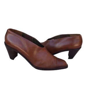 Via Spiga Made in Italy Vintage Coñac Leather Western  Pointed Toe Heel Shoes 9